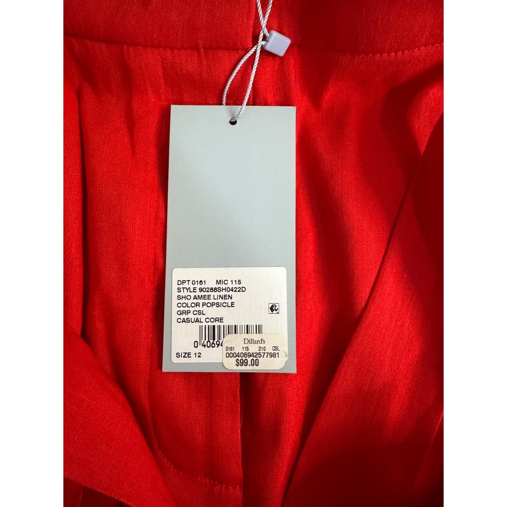 Antonio Melani Linen‎ Blend Belted Paperbag Waist Shorts Red Size 12 - Picture 7 of 9
